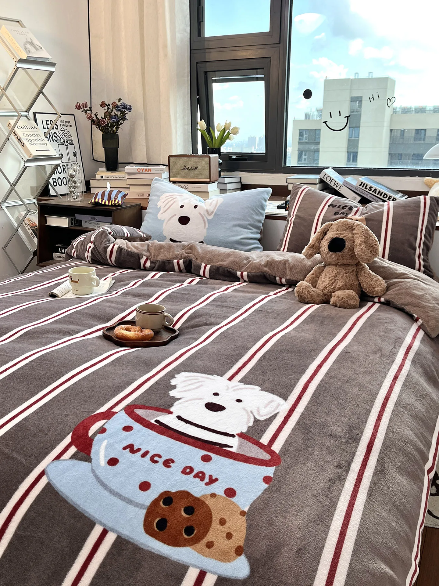 

Утолщенный комплект постельного белья из молочного вельвета и кораллового флиса, зимний, в полоску, с пододеяльником и простыней, три предмета, теплый, с цифровой печатью