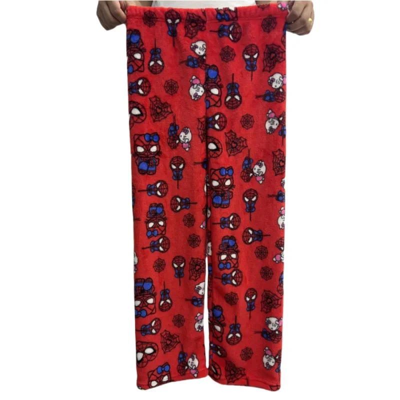 Halloween Women Men Costumes Hello Kitty Flannel Pajamas Warm Cartoon Printed Pants Autumn Winter Clothes Christmas Gift