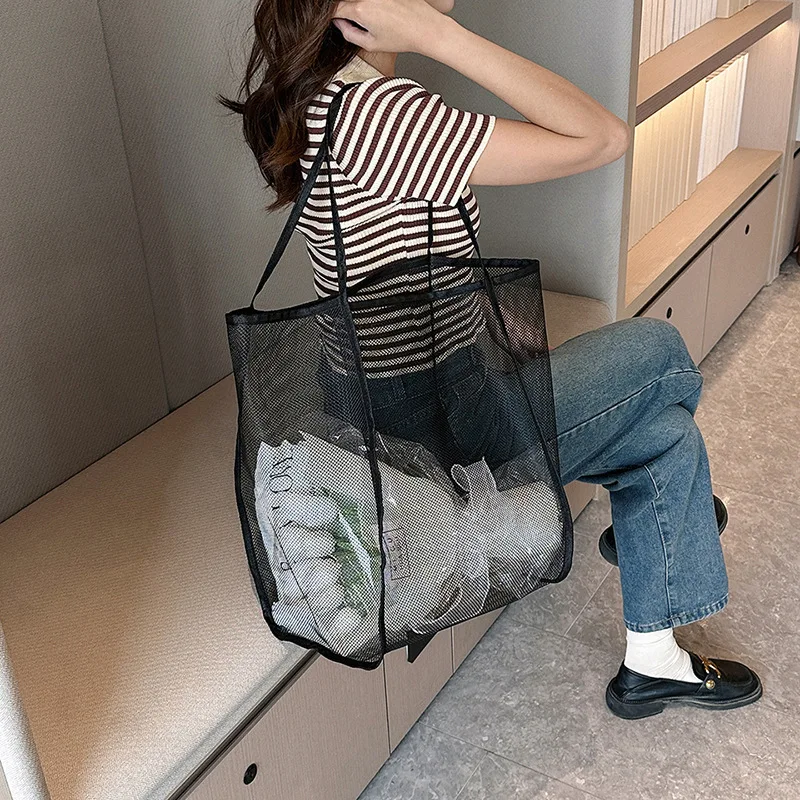 

Summer Fashion Mesh Handbag Totes Hollow Out Shoulder Bags For Women Female Casual Fashion Large Capacity Shopping Pack