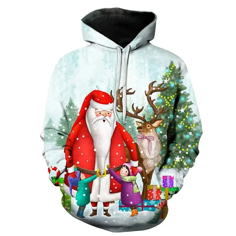 

Santa Claus Men's Hoodies Sweatshirts 3D Graphic Cute Pattern Casual Men's Pullover Merry Christmas Cartoon Fashion Man Hoodie