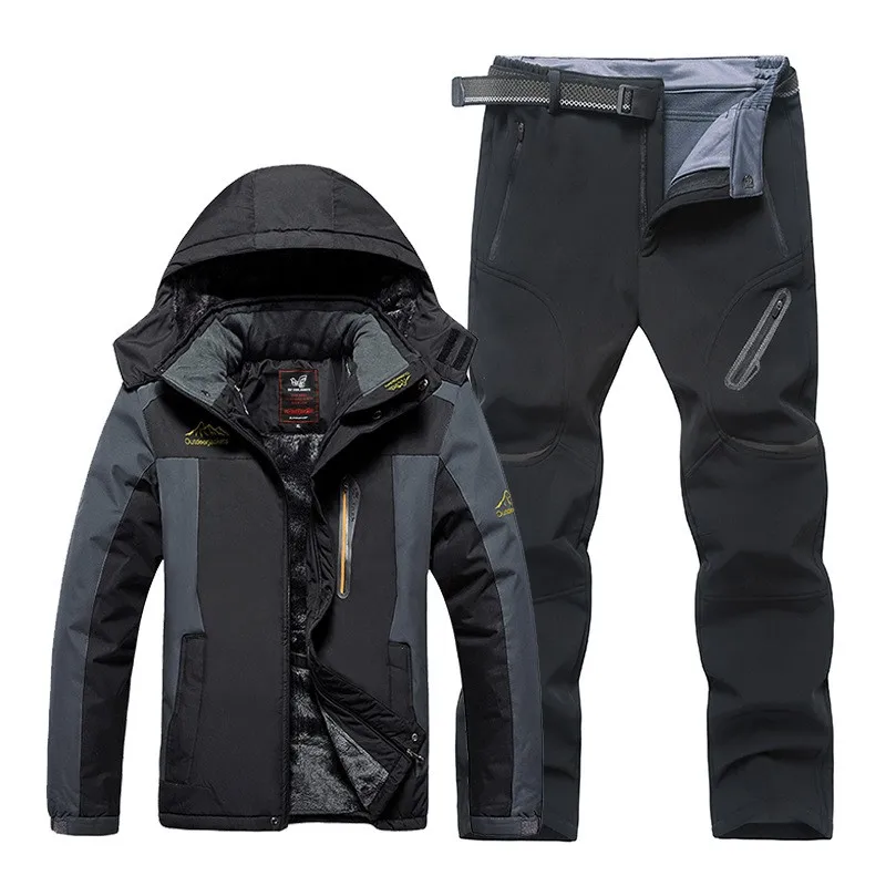 Traje de esquí para hombre, chaquetas de nieve y pantalones de acampada impermeables y cálidos para deportes al aire libre, equipo de esquí, Parkas