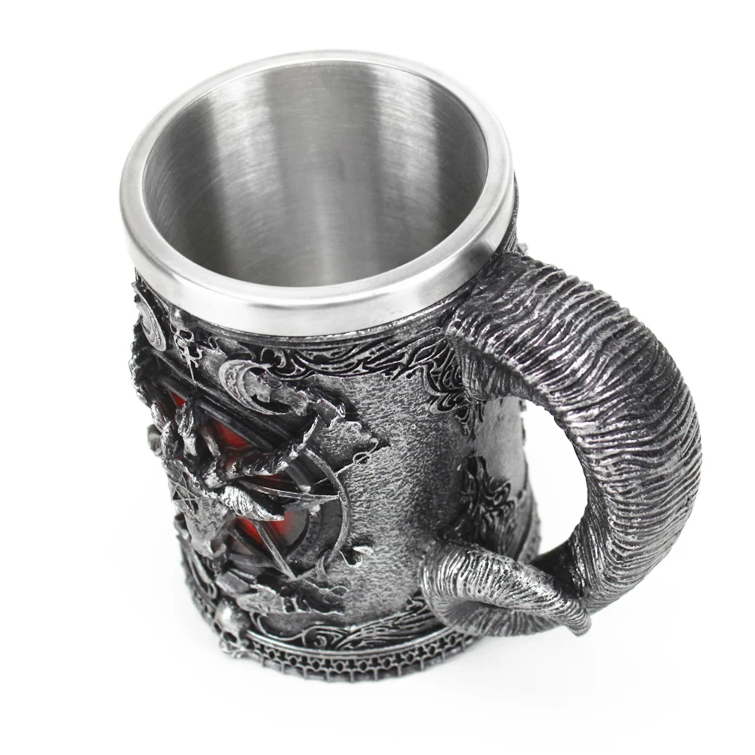 Baphomet Pentagram Horn Mugs Resin Hand Painted  Polished Retro Beer Stainless Steel Iiner Cool Cup Gothic Kitchen  Drinkware