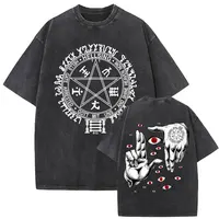 Camiseta Vintage lavada de Anime Hellsing Ultimate, ropa para hombre, Camiseta de Manga Alucard Eyes, Camiseta de algodón de gran tamaño para hombre, ropa de calle
