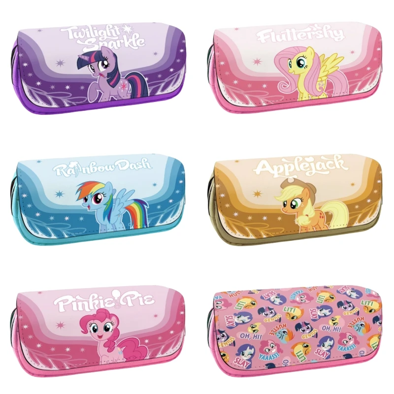 20Cm Anime My Little Pony Double Layer Pencil Cute Student Large-Capacity Multifunctional Pencil Bag and Stationery Storage