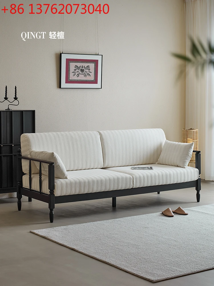 

Ретро-средневековый стиль для гостиной, трехместный прямой диван из хлопка и льна, съемный и моющийся