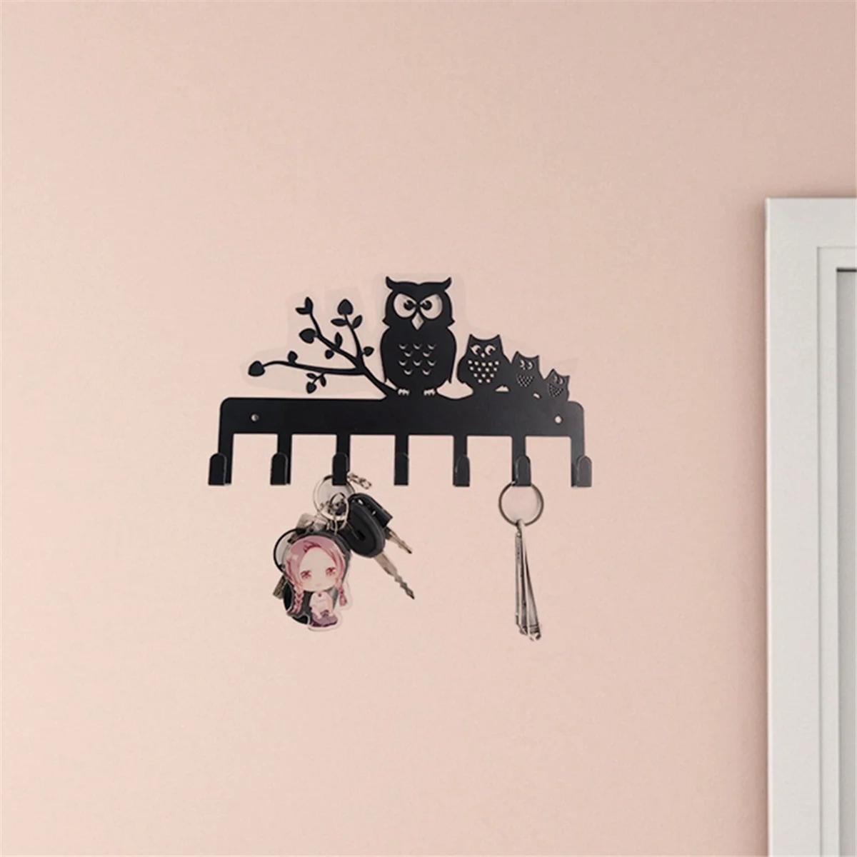 ELBA_A حامل مفاتيح على شكل بومة على الحائط بدون خطاف للأظافر لتزيين المنزل #6
