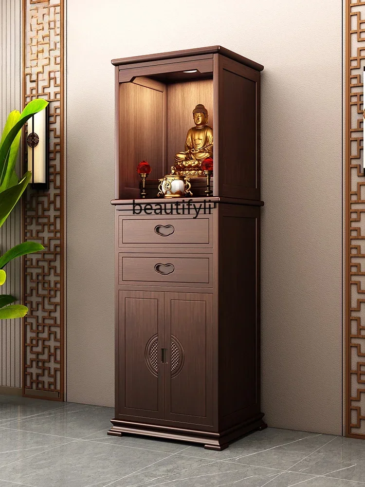 Clothes Closet Solid Wood Household Buddha Cabinet Buddha Shrine Incense Burner Table Altar with Door-God Table Cabinet