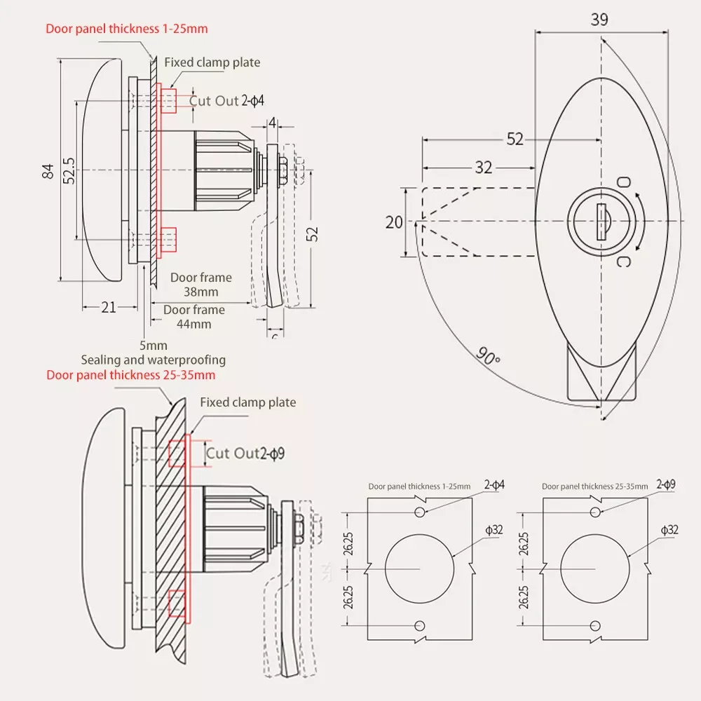 Caravan T-Handle Lock With 2 Keys RV Cabin Door Lock Compression Seal Lock Luggage Flat Cabin Door Lock For Motorhom Accessories view 4