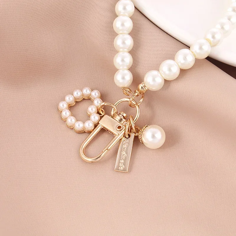 Vintage Pearl Beads Bracelet Keychain Trendy Wrist Strap Keyring for Women Headphone Case Pendant Purse Handbag Jewelry Gifts