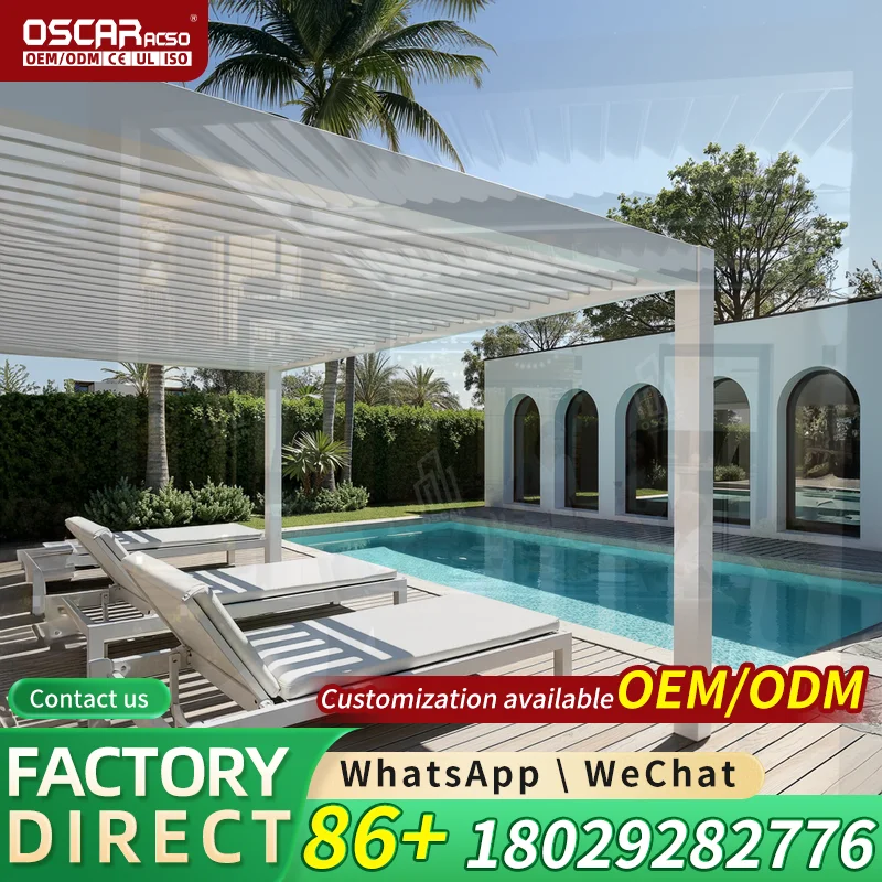 Outdoor Aluminum Pergola Garden Building Spray Painted Natural Pressure Treated Gazebo with Optional Screen Panels for Patio Bac