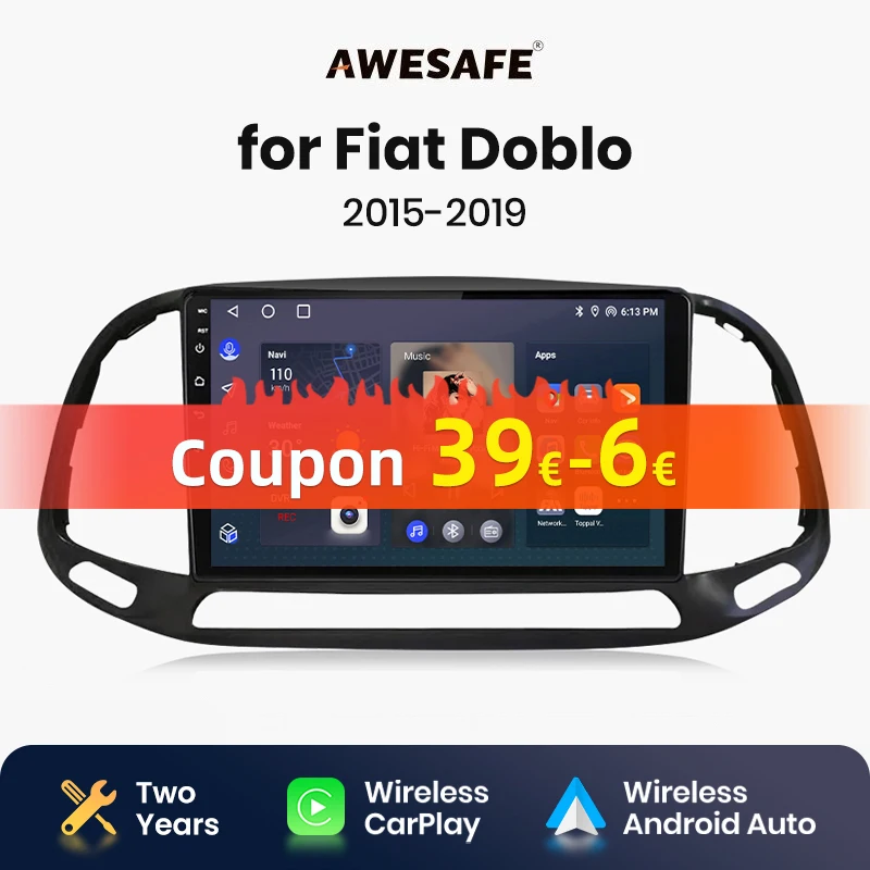 AWESAFE Wireless CarPlay Android Auto Radio for Fiat Doblo 2015 2016 2017 2018 2019    GPS 2din autoradio