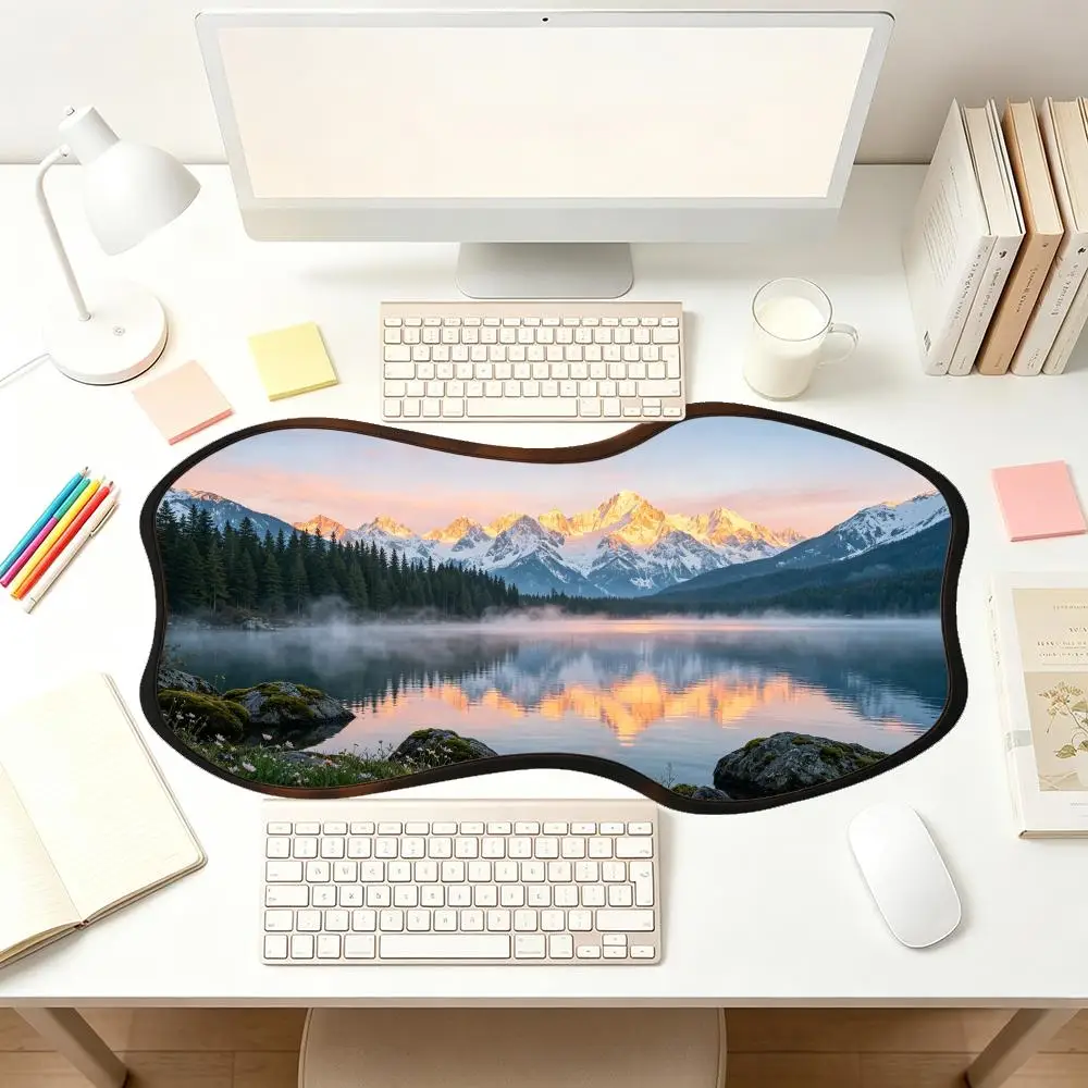 Ice Blue Aurora Castle Gaming Mouse Pad Creative Thick Rubber Smooth Glide Special Shaped Game Room