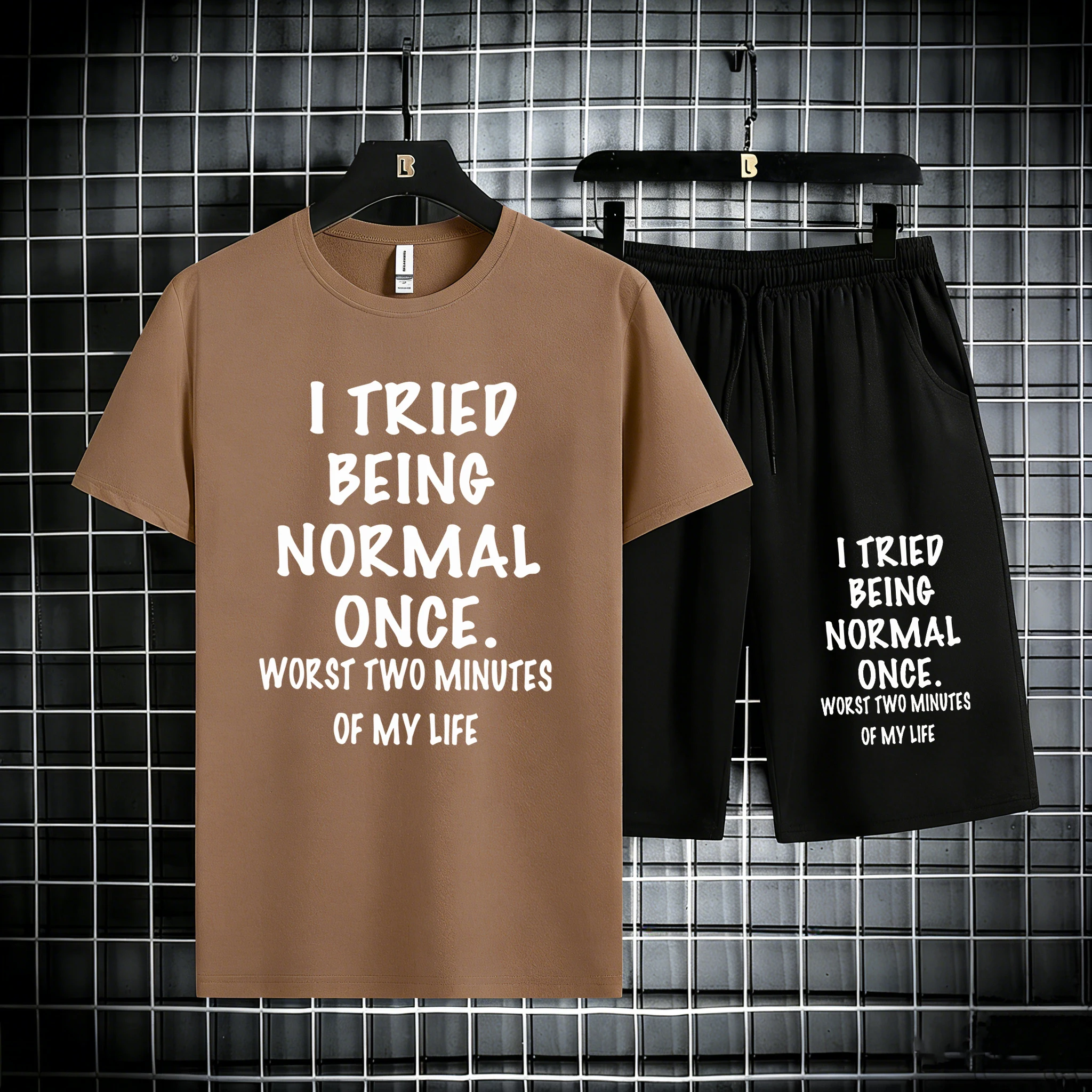 

Stay Calm And Normal Funny Design Cotton Summer Soft Streetwear Men'S Sets Classic Pocket Bottom Cool All-Match Short Set Unisex