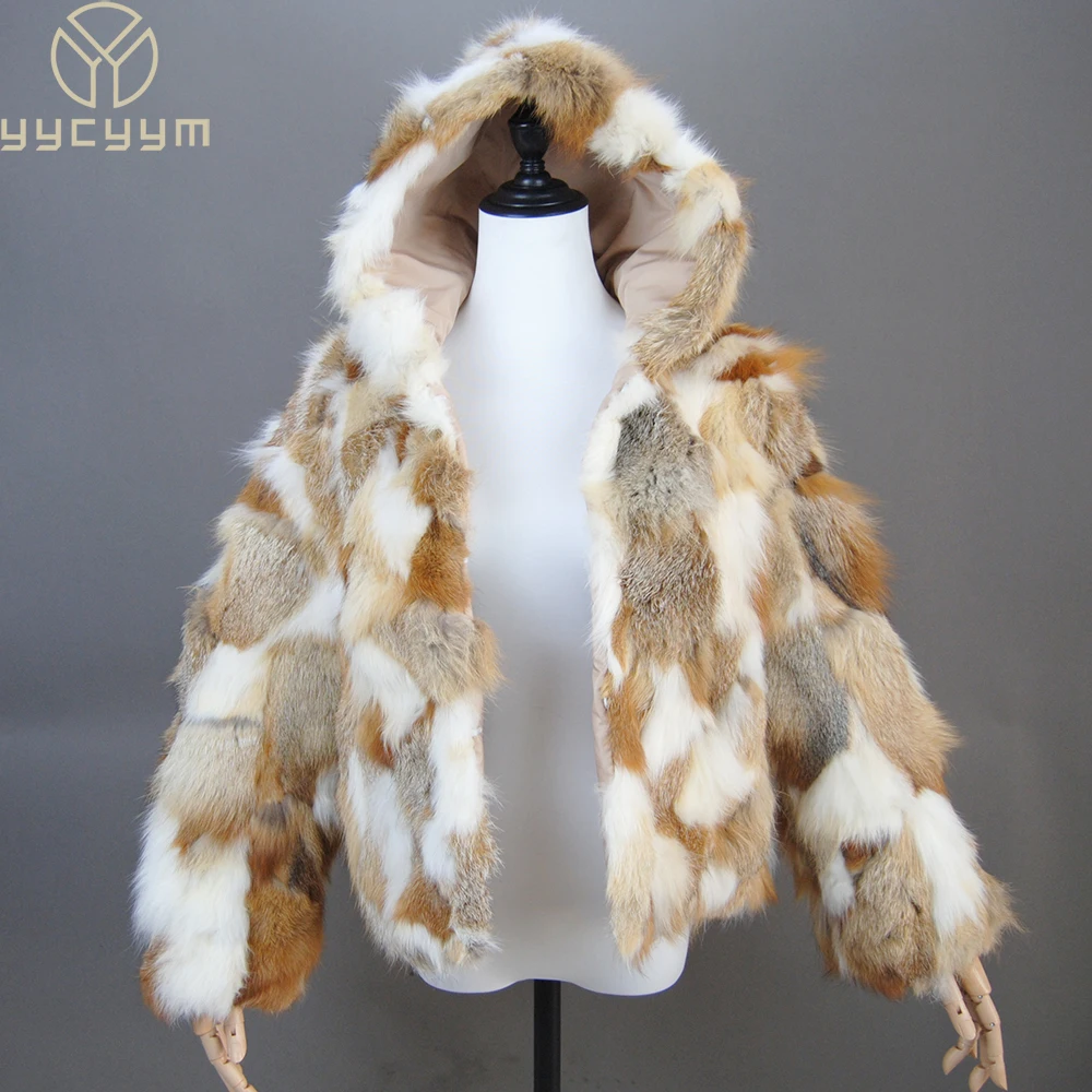 Fashion Natural Fox Fur Coat Sleeve Fur Real Fox Fur Natural Raccoon Winter Women Fur Coat High Quality Silver Fox Fed Fox Fur