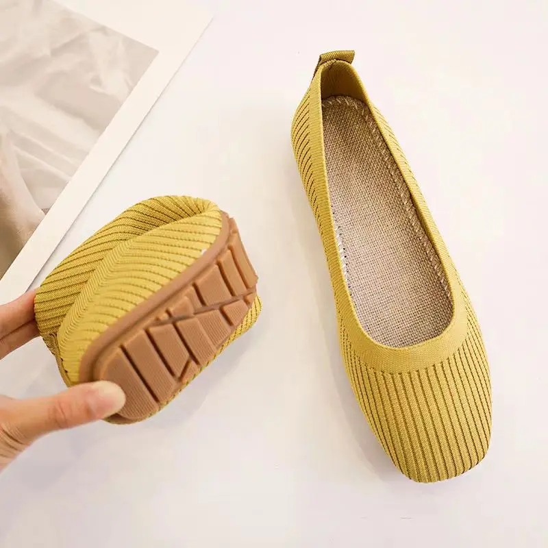 Woman's New Summer Mesh Shallow Round Toe Flat Sole Casual Shoes Soft Sole Non Slip Breathable Slip-On Mom's Nude Shoes