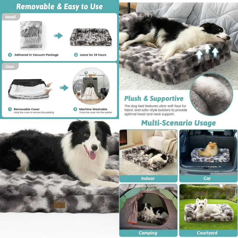 

Ортопедическая кровать для собак XL с водонепроницаемым чехлом, U-образный диван из пенопласта, серый тай-дай, 48x32x8 дюймов