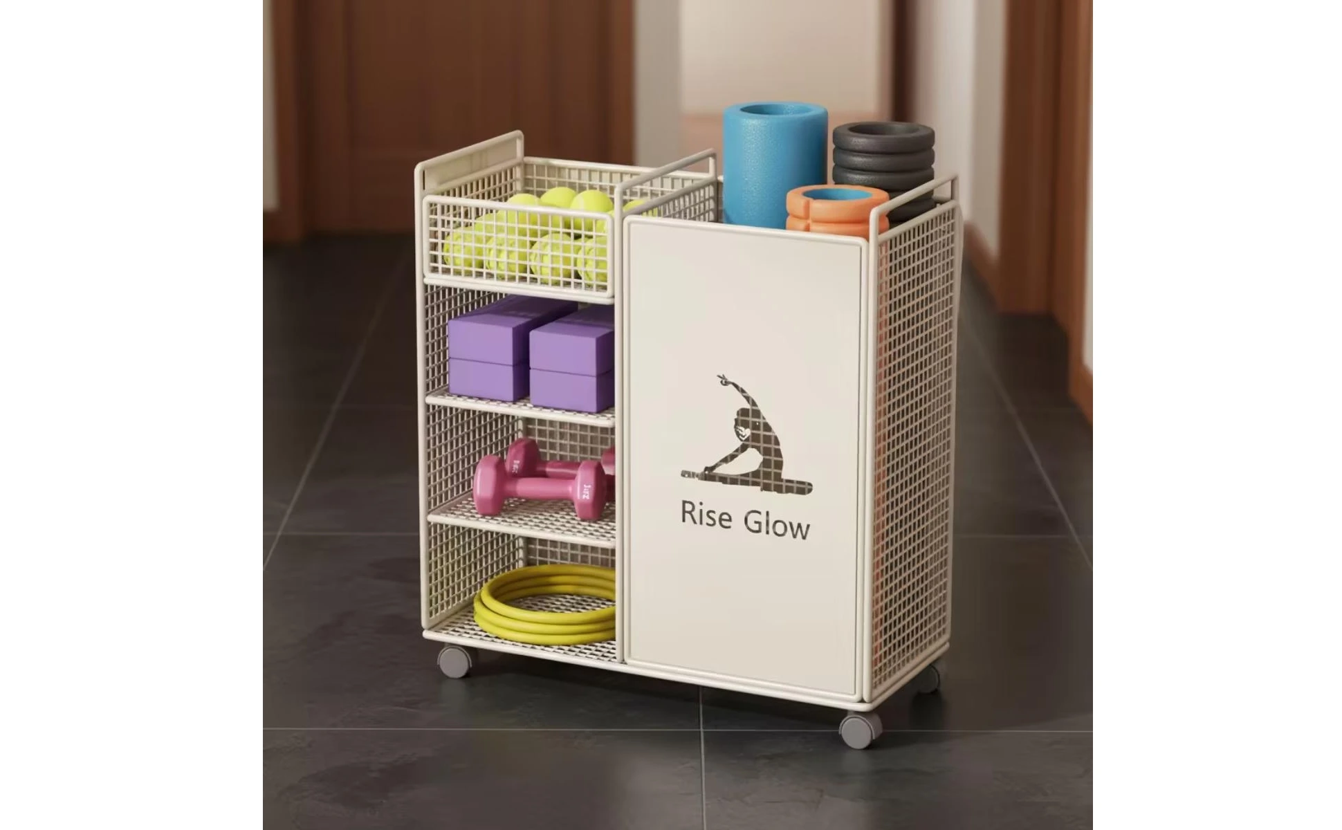 Fitness Equipment Rack with Wheels Wheeled Workout Equipment Organizer Home Gym Organizer Multi-Tier Shelf Stand Compact