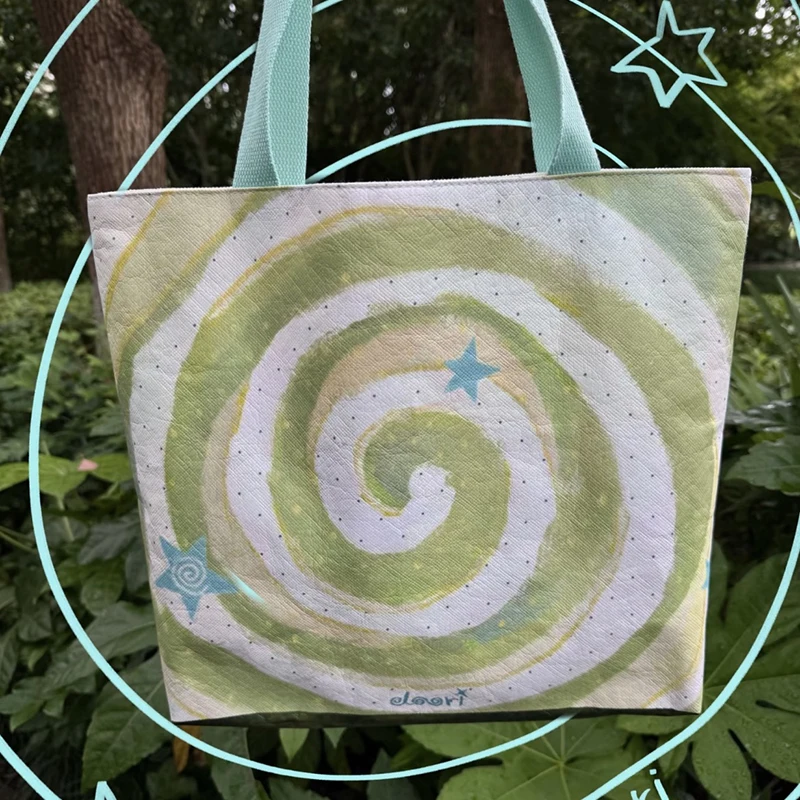 Cute Apple-print Tote Bag Trendy Korean Apples ＆ Spiral Patterns Double Side Shoulder Bag Casual Spacious Shoulder Bag Shopping