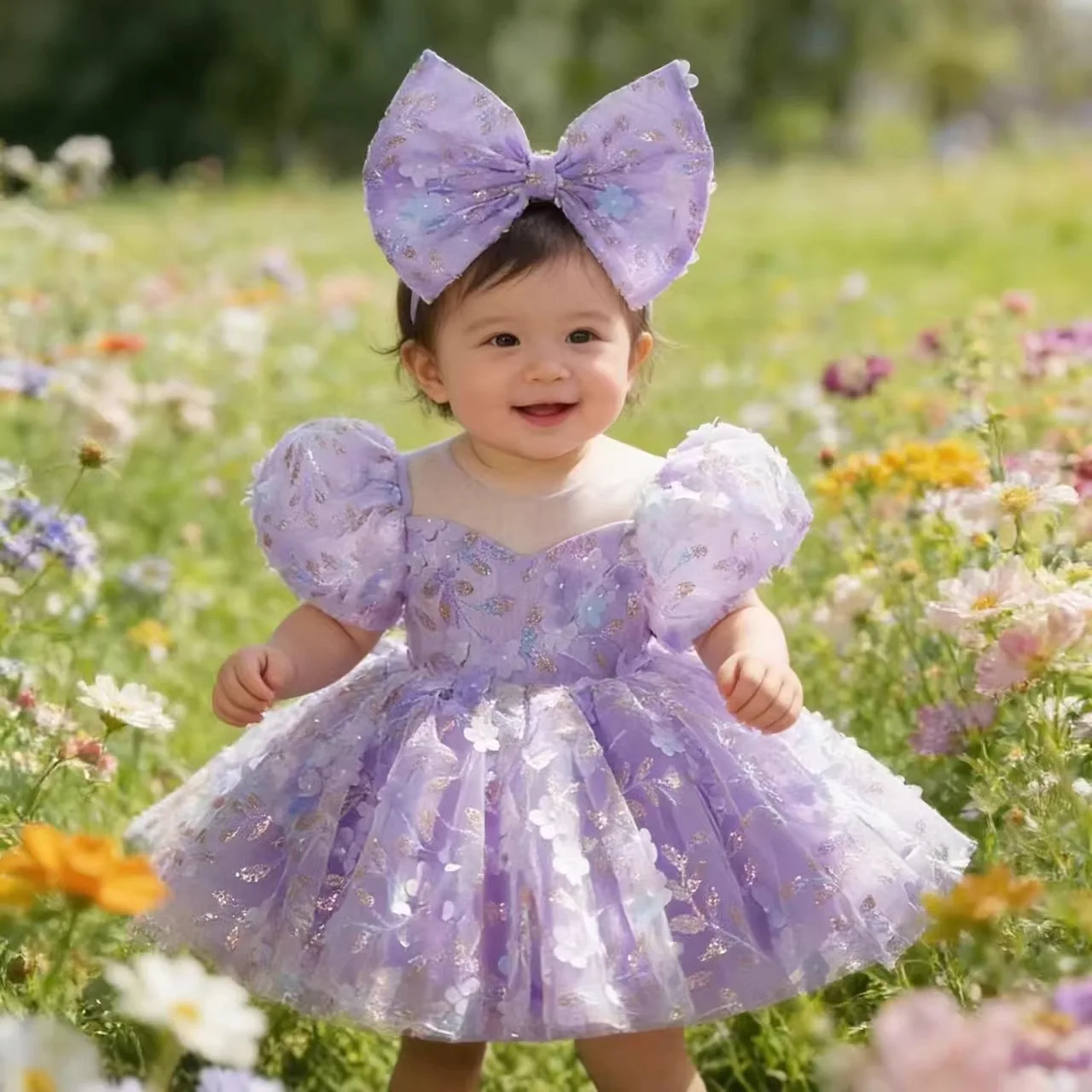 Custom Sweetheart Neck Puff Sleeve Flower Girl Dress Wedding Party Gown Birthday Party Dress Kids Pageant Gown Formal Dressفساتي