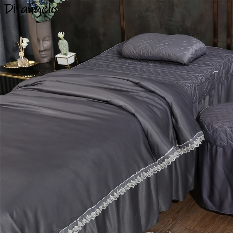 Monochrome Beauty Salon Bedding Set, Easy Bed Skirt, Massage Spa Pillowcase, Sheet Quilt, Duvet Cover, Custom Size, 4-6Pcs #S