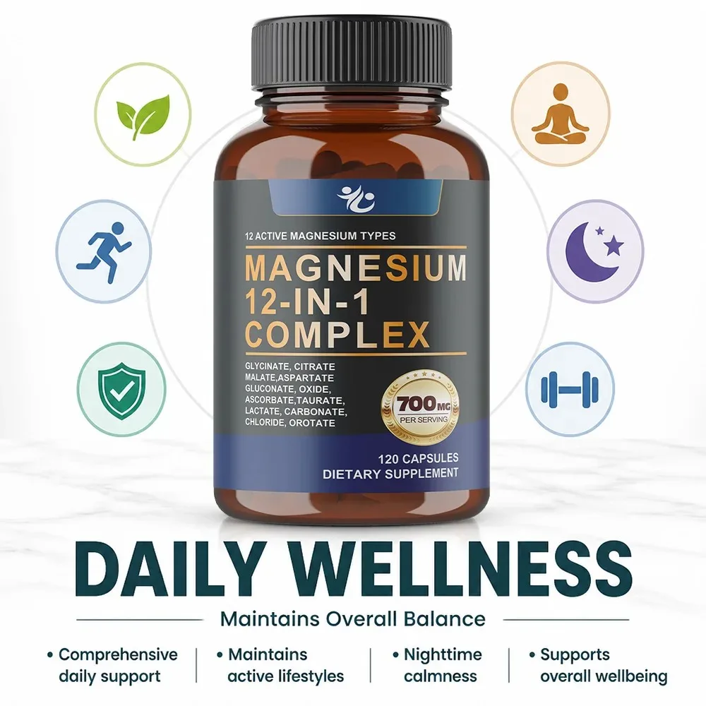 Magnesium Complex 12 in 1 Supplement, Support Heart & Bone Health, Aid Relaxation, Improve Muscle Strength, Boost Immune