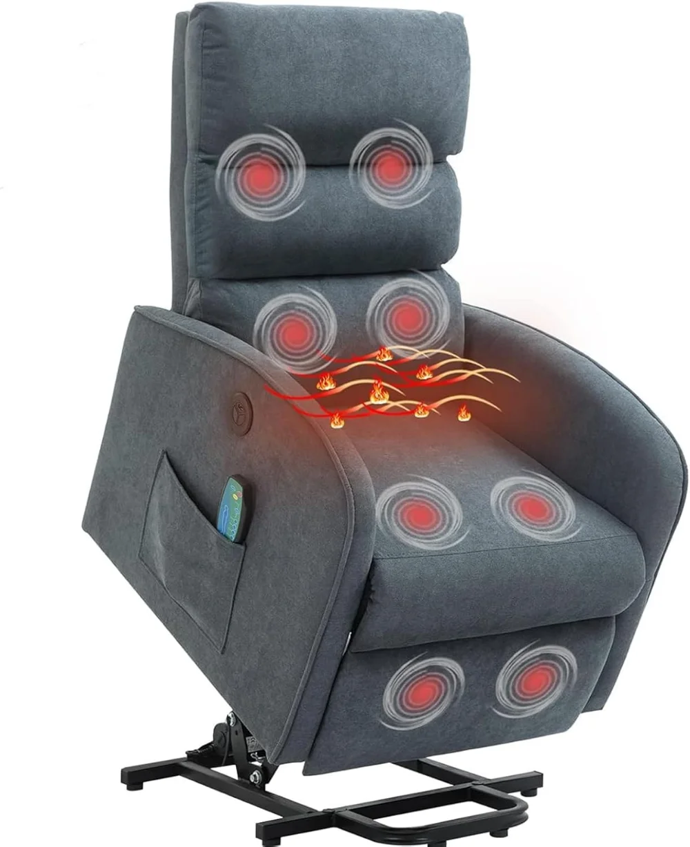 

Power Lift Chair with Heat and Massage for Elderly, Fabric Electric Recliner Chair with Remote Control, Side Pocket