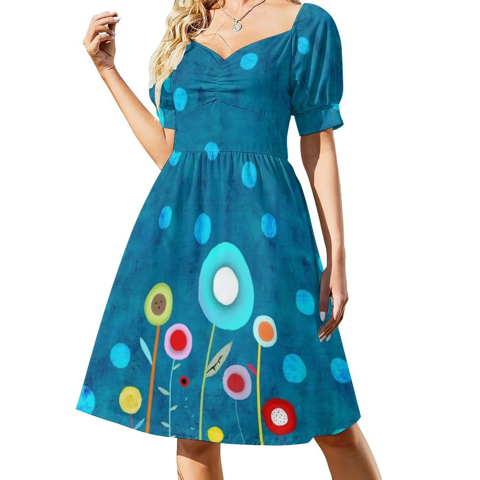 Turquoise Polka Dots Short Sleeved Dress beach dresses dresses for special events Dress