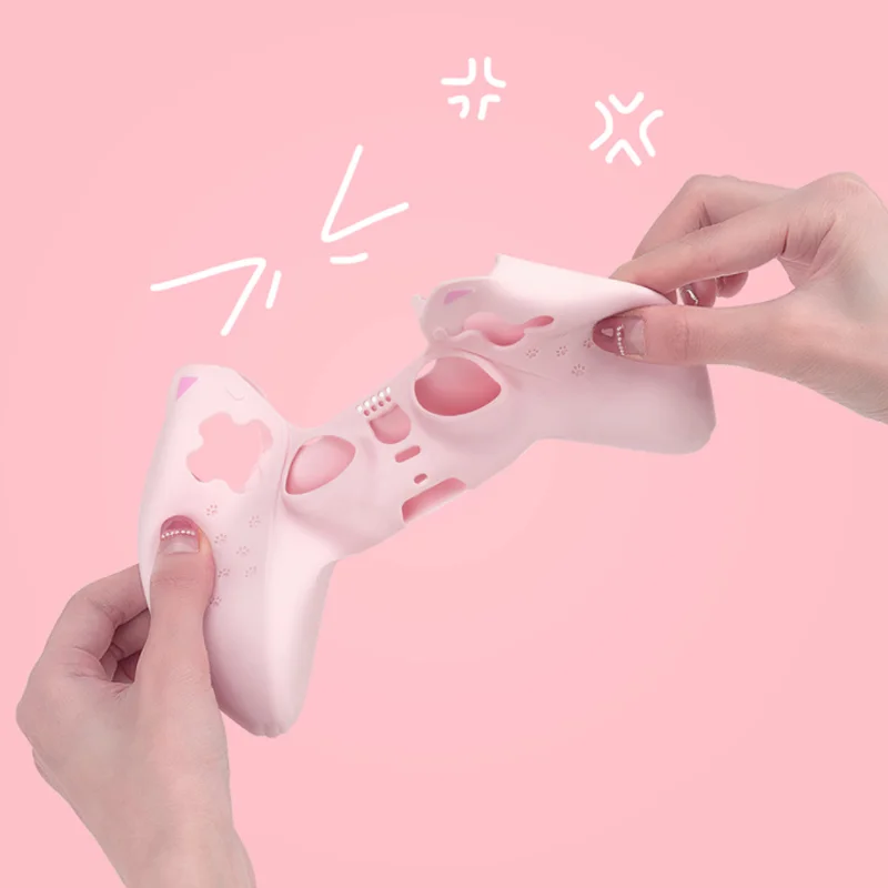 Gato pata rosa silicone capa macia adesivo pele para nintendo switch pro sony dualsense 5 ps5 controlador caso polegar vara aperto boné