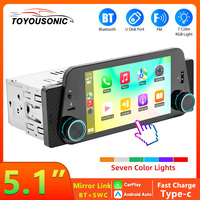 TOYOUSONIC 5 inch MP5 Car Radio 2 USB 7 Color Lights Mirror Link Carplay Android Auto Bluetooth FM Universal Multimedia Stereo