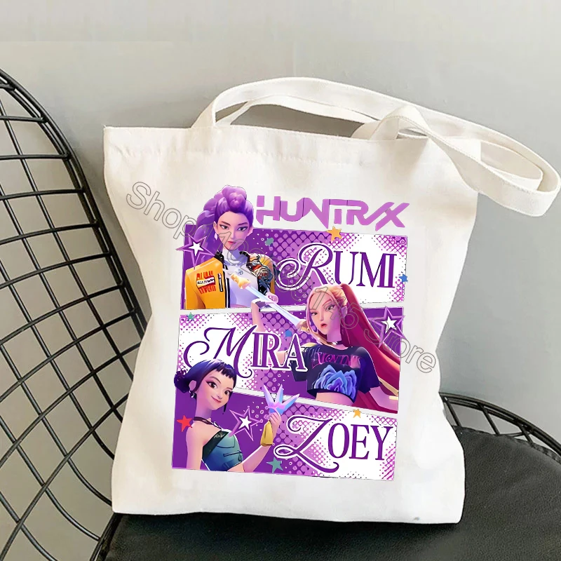 

K Pop Demon Hunters Women's Shoulder Bag Fashion Canvas Bags Cute Tote Bags Kawaii Printed Handbag Shopping Bags Birthday Gifts