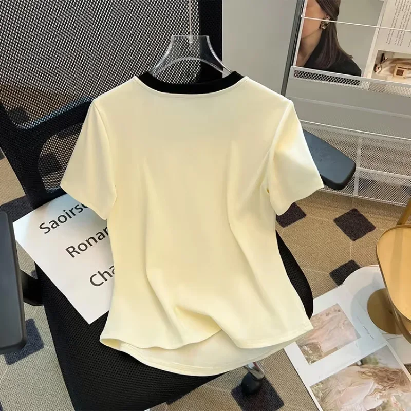 Chinese Style Women's T-shirt Summer Tees Short Sleeve Slim Women Tops Vintage O-necks Korean Clothing Sales  Blouse