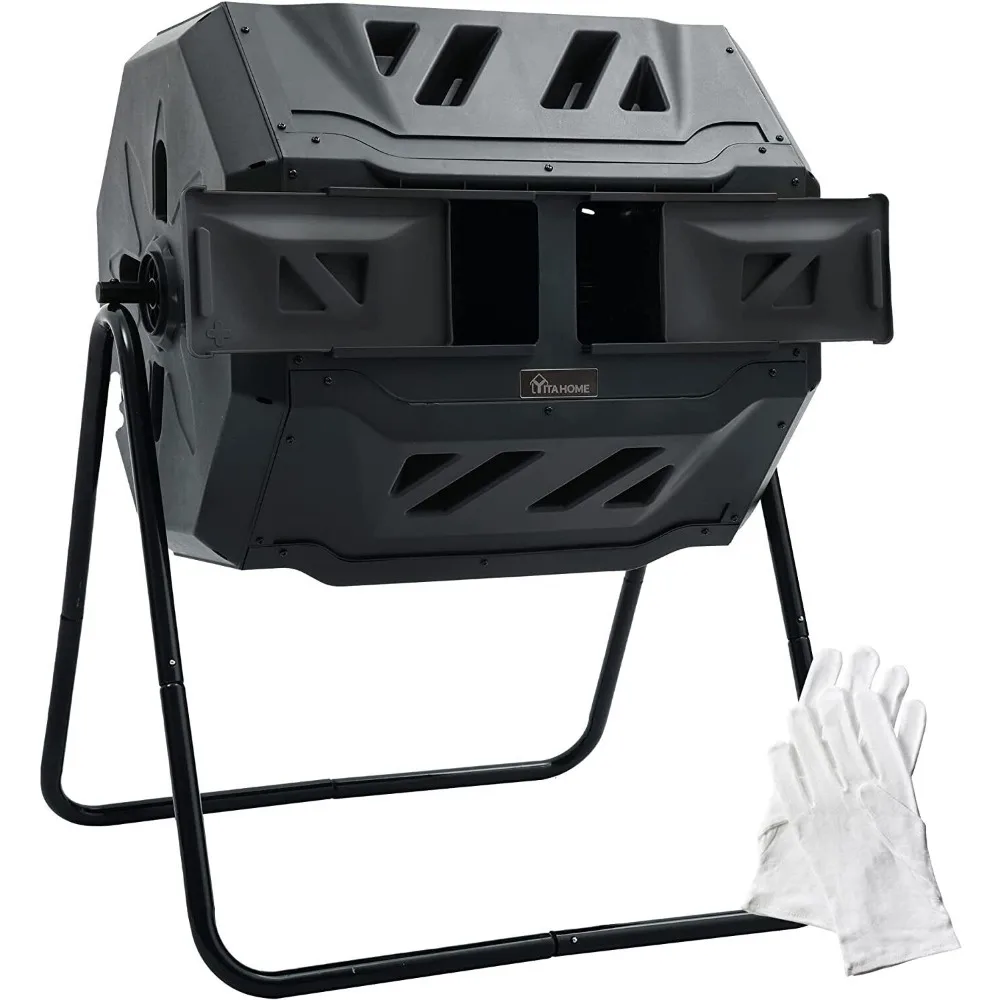 

Compost Bin Large Composting 43 Gallon Dual Rotating Outdoor Garden