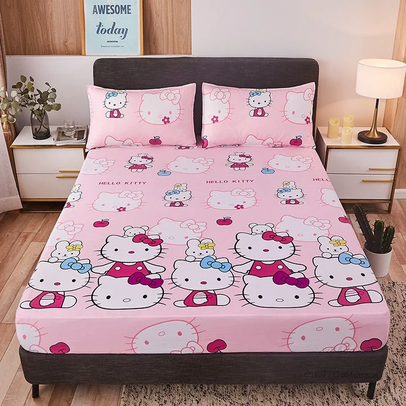 

Sanrio, Hello Kitty простыни с мультяшным принтом Kt, защита матраса, Нескользящие Натяжные простыни, постельное белье Kawaii Girl