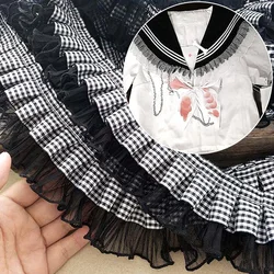 6cm Wide White Black Plaids Satin Ribbons Pleated Lace Collar Trims Embroidery Lace Fabric DIY Sewing Garments Accessories