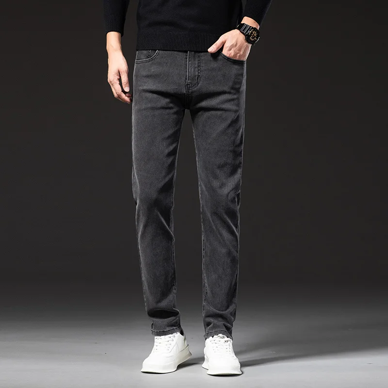 

2023 Spring New Men Regular Fit Smoke Gray Jeans Classic Style Business Fashion High Elasticity Denim Pants Male Brand Trousers