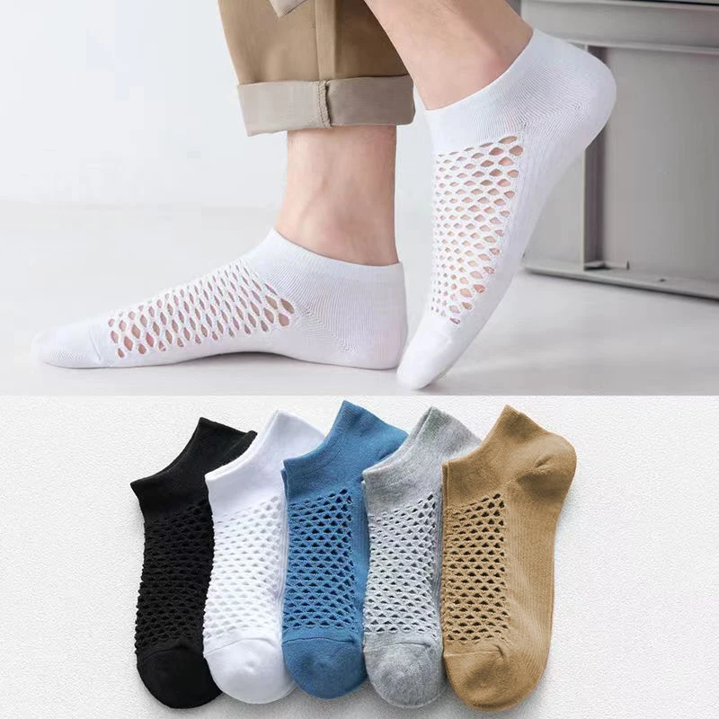 

5 Pairs/Lot Men Ankle Socks Breathable Spring Summer Cave Casual Soft Thin Low Cut Short Mesh Happy Sokken