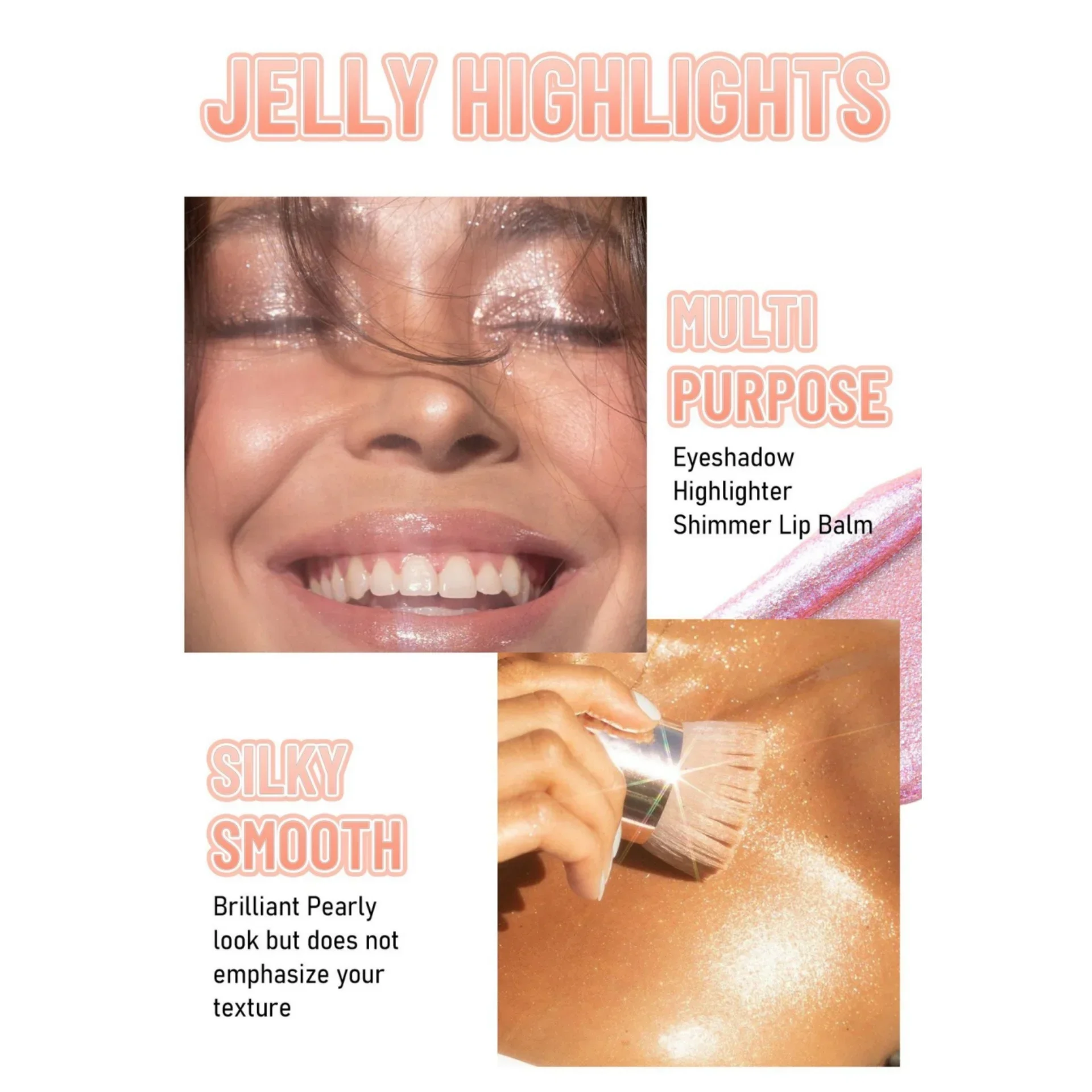 ใหม่ 6 สี Jelly Highlight Stick Face Body ประกายแต่งหน้าที่สวยงาม Shimmer Lip Eyes เครื่องสําอางค์ Silky Smooth Glitter Highlighter