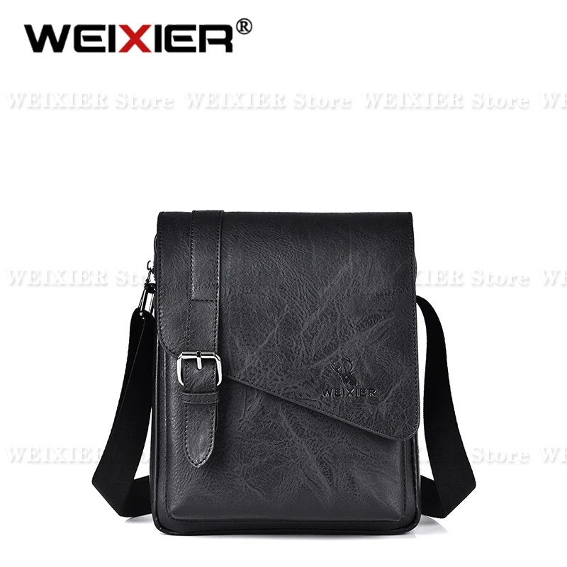 WEIXIER Men Retro Business Shoulder Bag New Fashion Brand PU Leather Handbag Versatile Travel Crossbody Can Hold 7.9 Inch Ipad