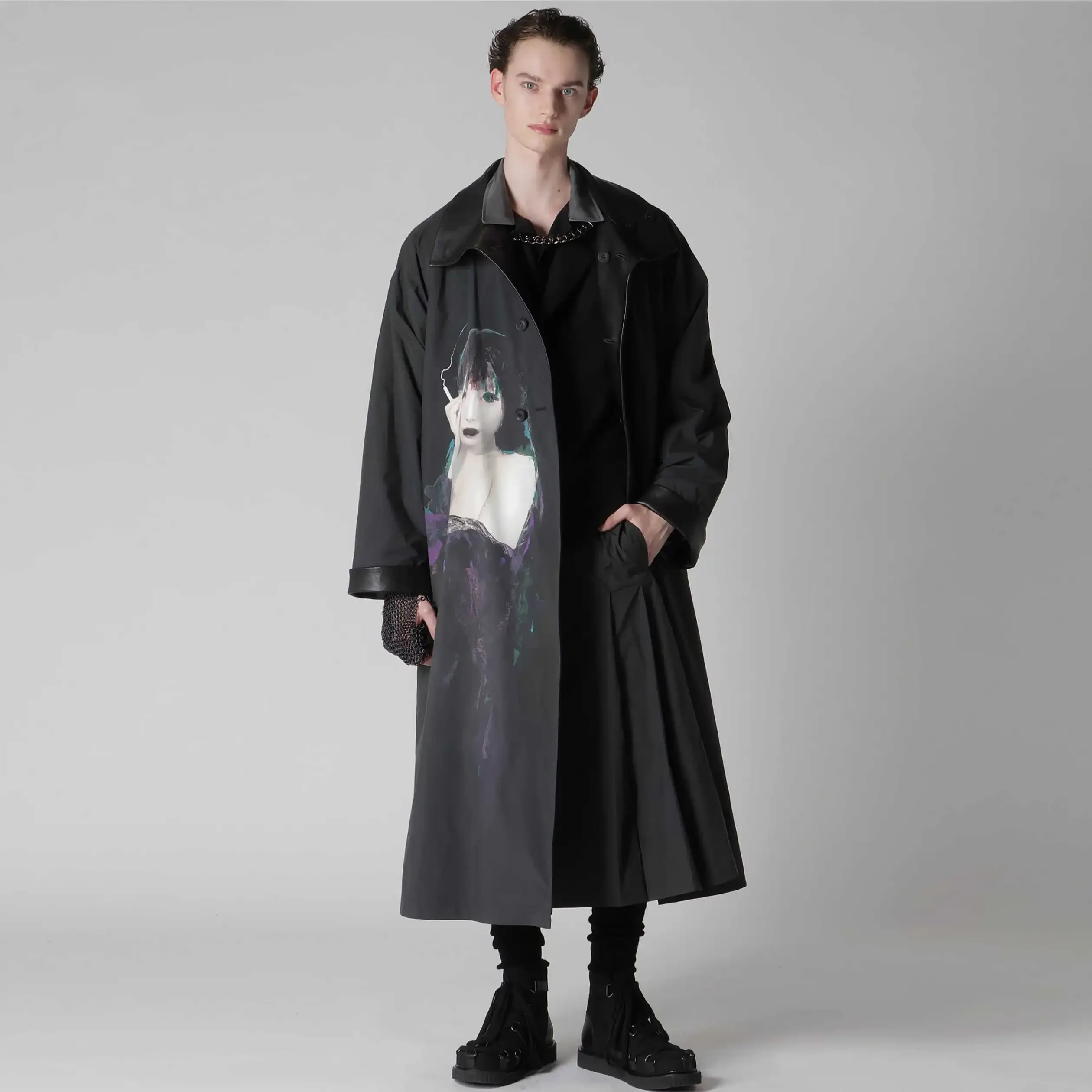 

YOJI OOAK оригинальный японский портрет с принтом манга шерсть две стороны можно носить ветровка пальто топ мужской