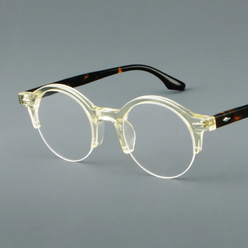 

Retro Acetate Round Half-Frame Fashion Optical Eyeglasses Daily Wear Spectacles Comfortable Light Weight Glasses Frames