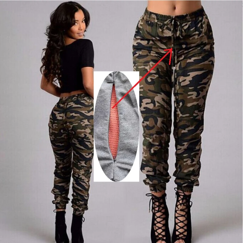 

Zipper Open Full Zipper Pants Women Outdoor InvisibleCrotch Low Waist Skinny Camouflage Wild Couple Dating Open-Crotch Pants