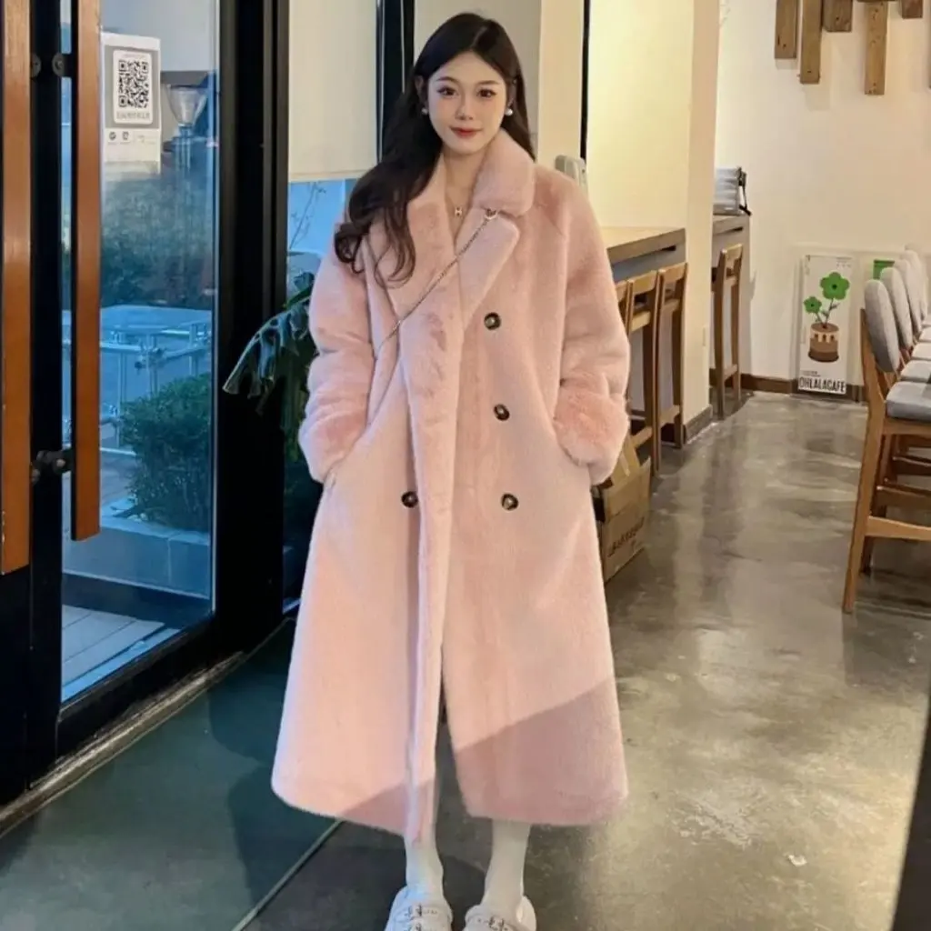 

Women's Autumn Winter Fur Coat Imitation Mink Fleece Long Lamb Fleece Loose Fit Fur Jacket for Casual Wear