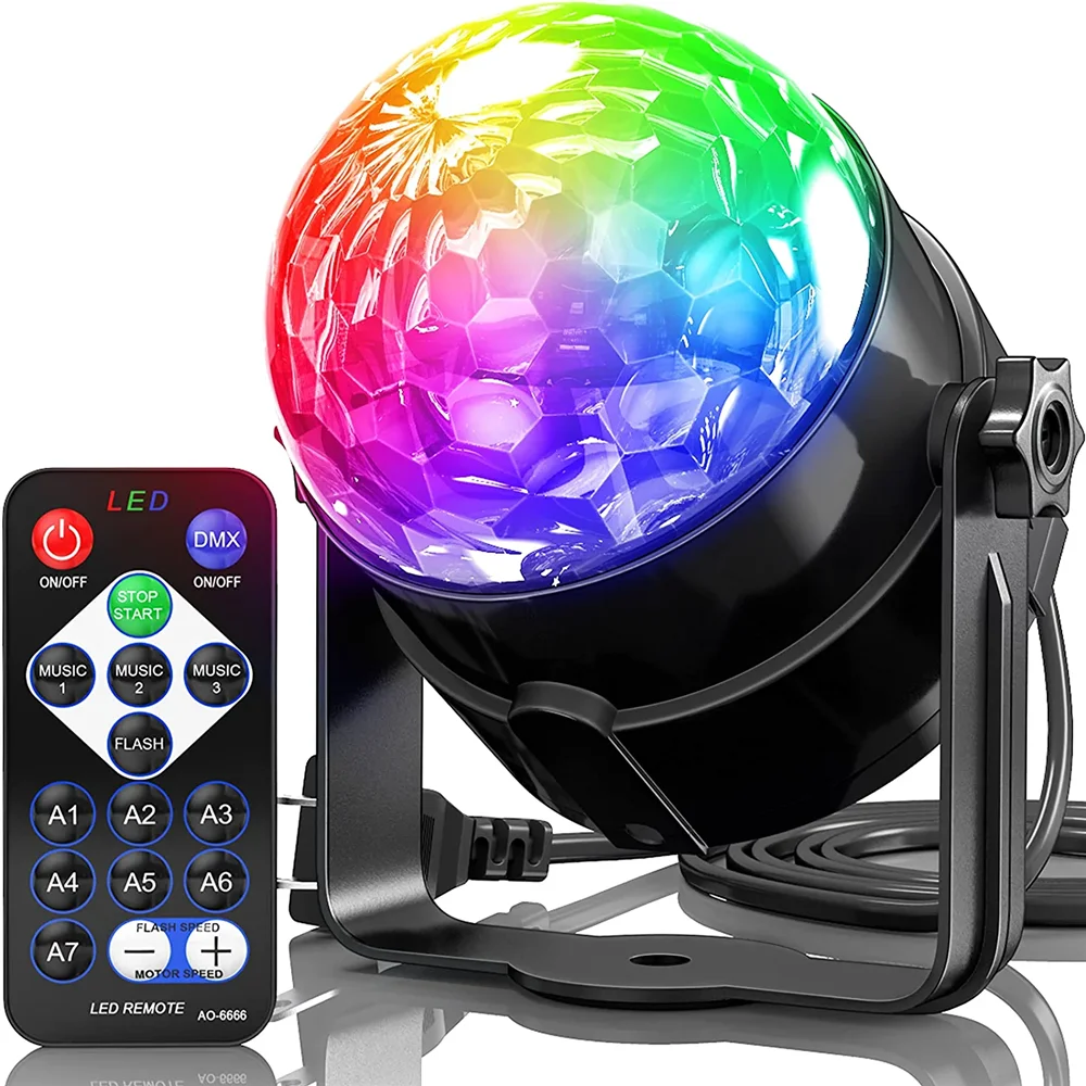 

7 Colors Strobe Light Sound Activated Stage with Remote Control Disco Ball Lamps for Home Room Parties Kids Birthday Wedding Bar