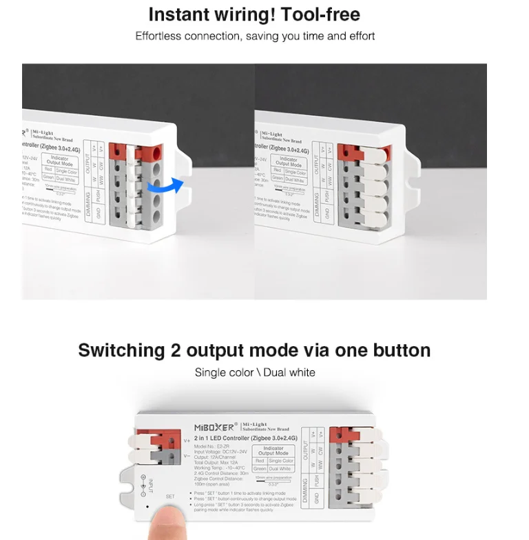 Miboxer 2/3 w 1 kontroler LED WiFi Zigbee 3.0 + 2.4G dla pojedynczy kolor/podwójnego białego/RGB/RGBW/RGB + CCT DC12-24V światła LED