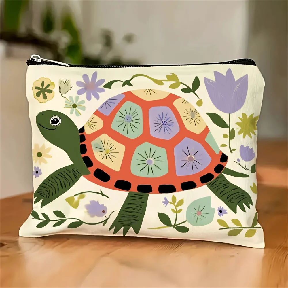

AFashionable Cute Turtle Floral Print Makeup Bag- Multifunctional Zipper Pouch, Jewelry Storage Bag, Perfect Travel Zipper Small