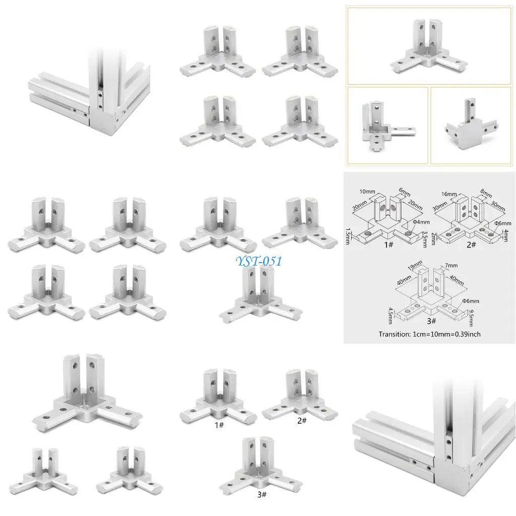 

E15A 4 Pack 3-Way End Corner Bracket Connector with Screw 3-way Profile Connector Set
