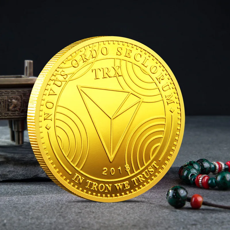 ترون عملة TRX عملة الذهب والفضة مطلي المعادن المادية تشفير TRX عملة مع علبة بلاستيكية تذكارية عملة الفن جمع هدية
