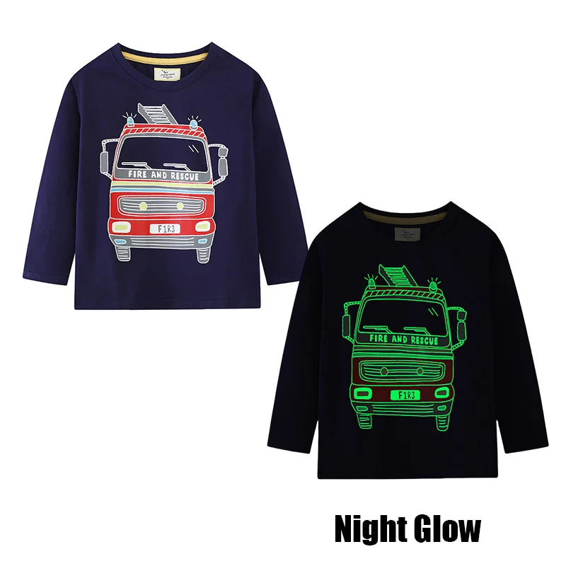 Jumping Meters 2-7T Cars Boys Tshirt New Arrival Firetruck Print Autumn Children's Clothes Long Sleeve Kids Tops