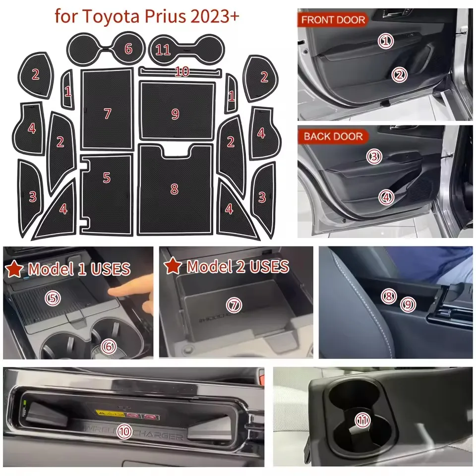 for Toyota Prius 60 2023 2024 Anti-slip Gate Slot Mat Door Groove Pad Cup Holder Car Interior Accessories