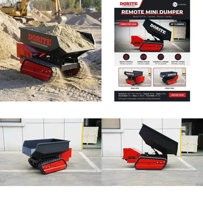 2026CE Electric Remote Mini Dumper 500KG Self Battery Power Wheel Barrow Track Mini Crawler Tracked Dumper